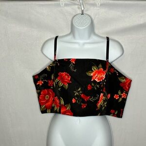 NWT Black Floral Tafetta Square Neck Crop Top size Extra Large